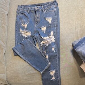 Fashion Nova Ripped Light Blue Skinny Jeans